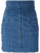 Balmain Stitching Detail Denim Skirt, Women's, Size: 38, Blue, Cotton/spandex/elastane/viscose