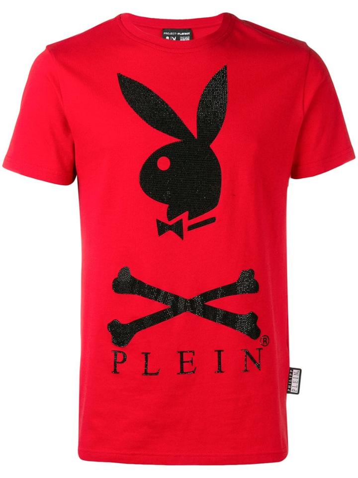 Philipp Plein X Playboy Logo Crystal T-shirt - Red