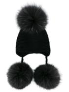 Inverni Multi-fur Pom Pom Beanie, Women's, Black, Cashmere/racoon Fur
