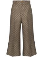 Gucci Gg Jacquard Wide Leg Cotton Wool Blend Trousers - Brown