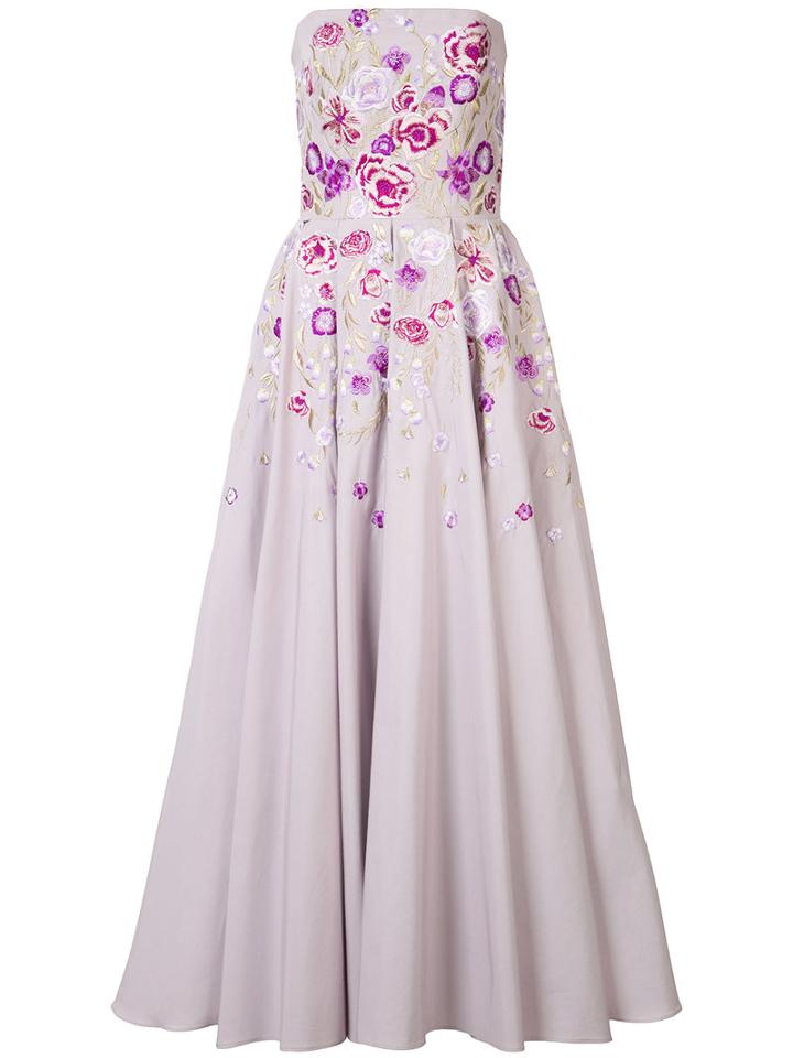 Marchesa Notte - Strapless Floral Print Dress - Women - Cotton/nylon - 16, Pink/purple, Cotton/nylon