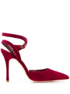 Manolo Blahnik Pointed Ankle Strap Pumps - Red