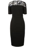 Lela Rose 3d Embroidered Sheath Dress - Black