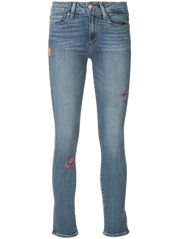 Paige Embroidered 'hoxton' Jeans, Women's, Size: 27, Blue, Cotton/polyester/spandex/elastane