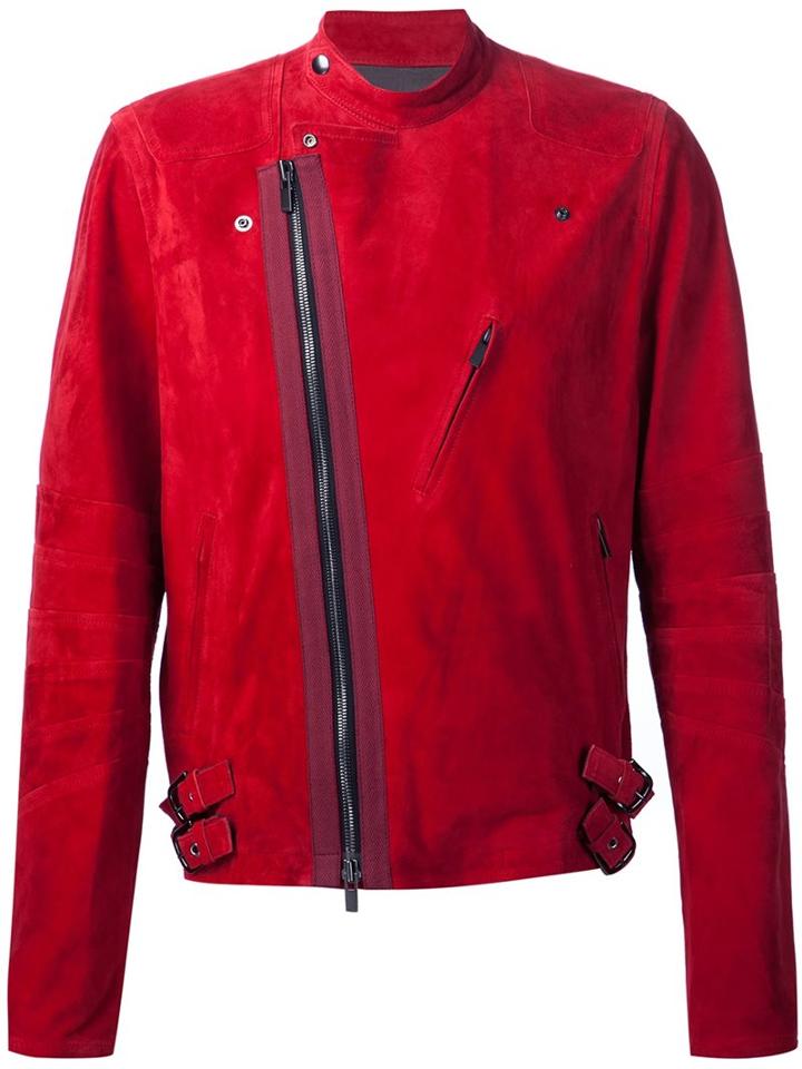 Sacai Biker Jacket, Men's, Size: 4, Red, Suede