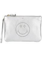 Anya Hindmarch Smiley Zipped Clutch, Women's, Grey, Goat Skin