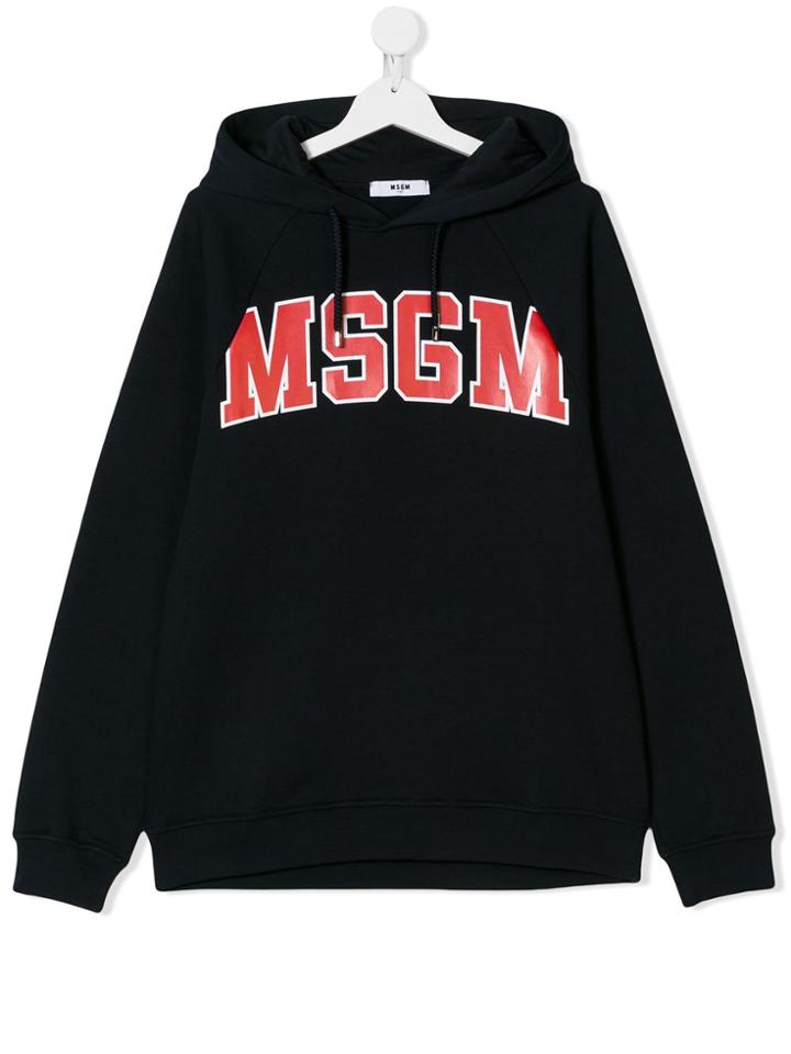 Msgm Kids Logo Hooded Sweatshirt - Blue