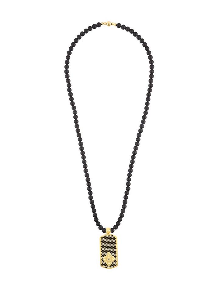 Beaded Dog Tag Necklace, Men's, Black, Nialaya Jewelry