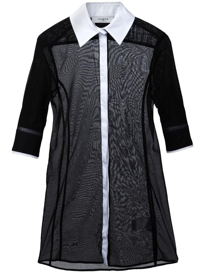 Ports 1961 Half Sleeve Sheer Shirt, Women's, Size: 36, Black, Cotton