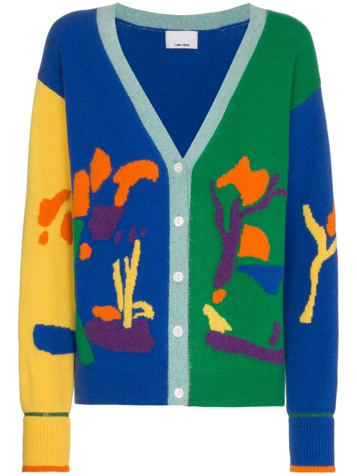 I Am Chen Patterned Colour Block Cardigan - Blue
