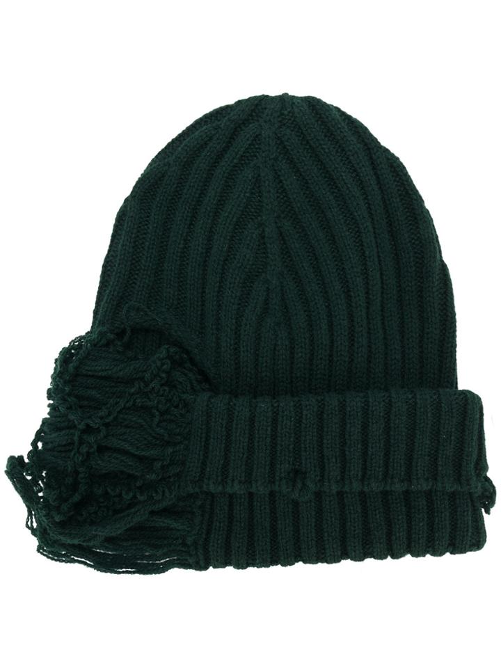 Maison Margiela Distressed Ribbed Knit Beanie - Green