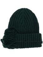 Maison Margiela Distressed Ribbed Knit Beanie - Green