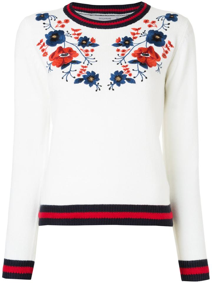 Guild Prime Floral Embroidered Sweater - White