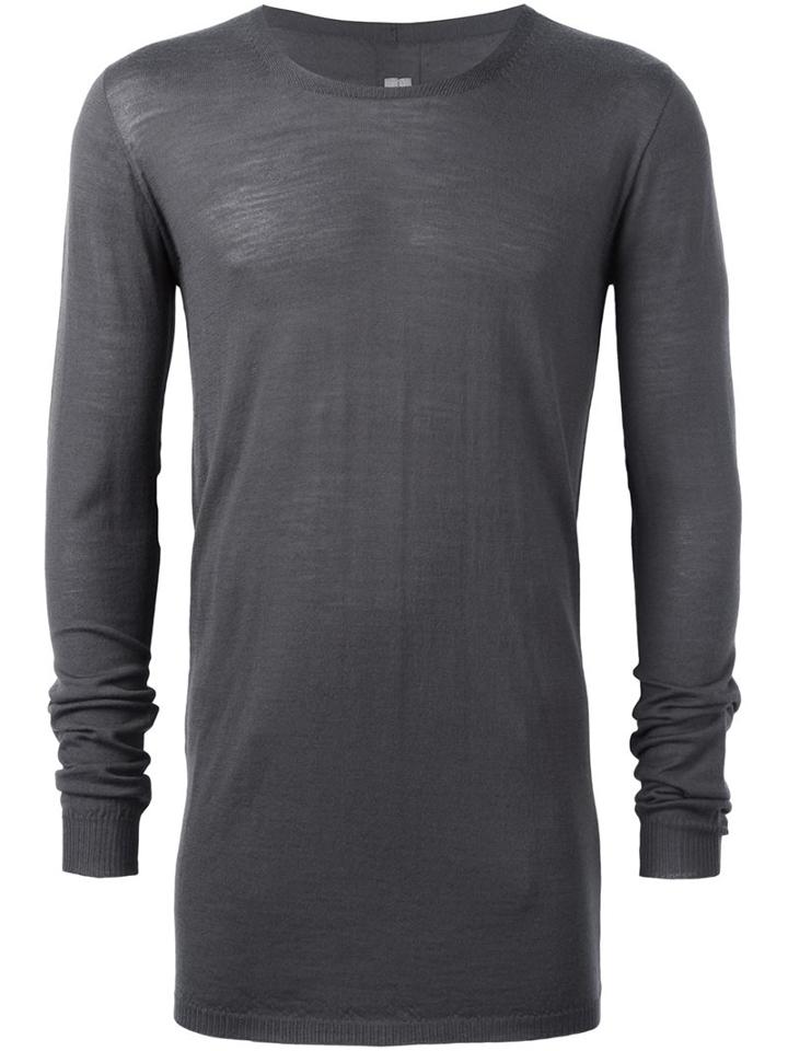 Rick Owens Round Neck Jumper, Men's, Size: Medium, Grey, Virgin Wool