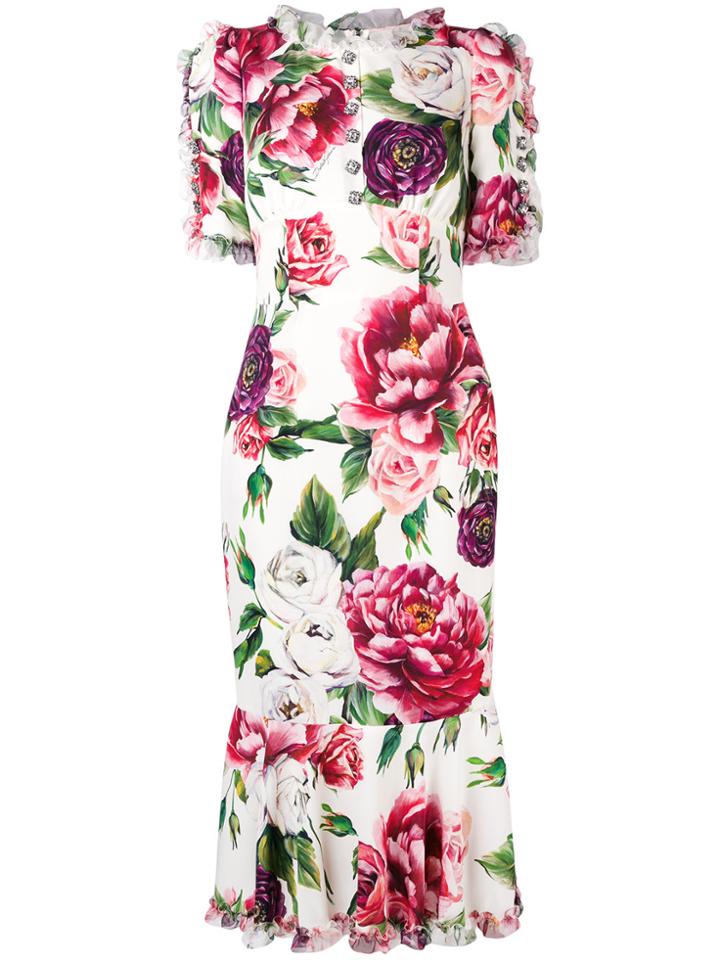 Dolce & Gabbana Peony Print Dress - White