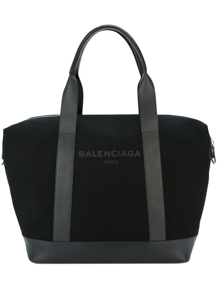 Balenciaga Oversized Double Handles Tote, Men's, Black, Cotton/calf Leather
