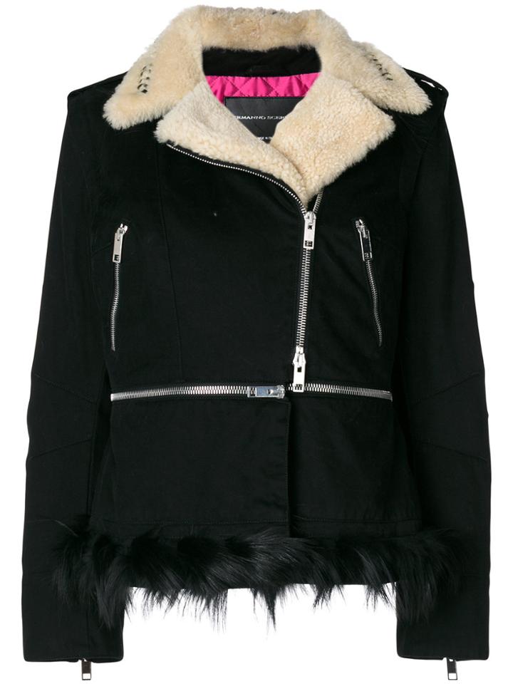 Ermanno Scervino Shearling Biker With Fox Fur Trim - Black