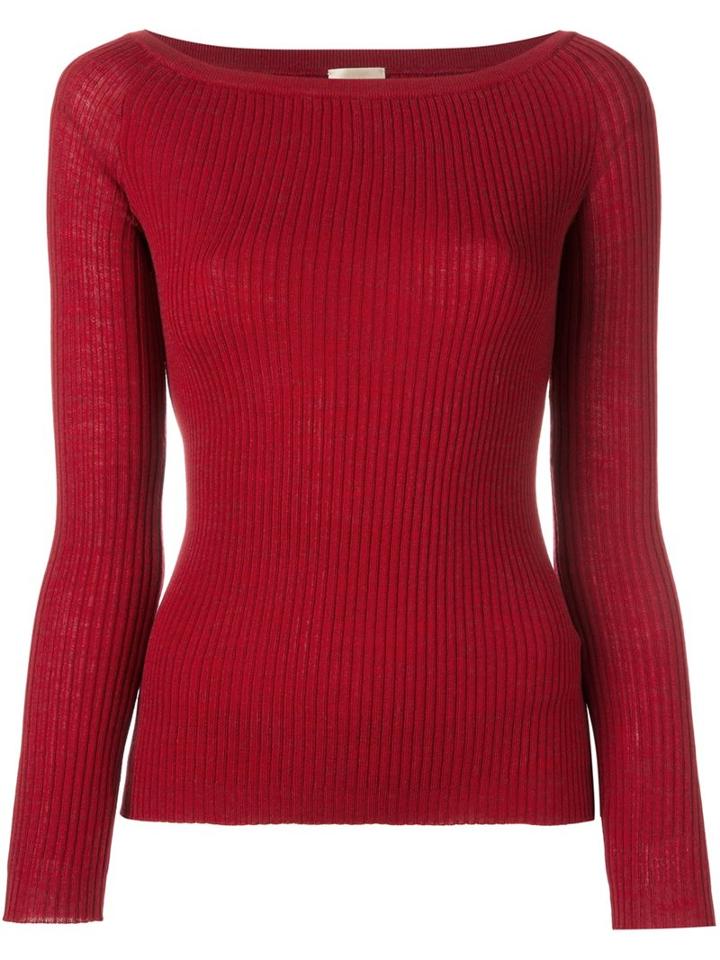 Nude Ribbed Fine Knit Top, Women's, Size: 44, Red, Wool