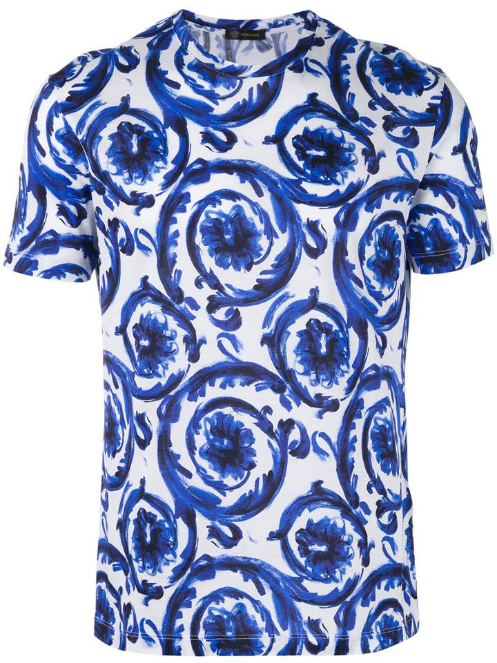 Versace - Watercolour Baroque T-shirt - Men - Cotton - Xl, White, Cotton