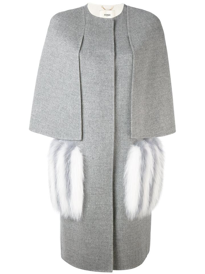 Fendi - Structured Coat - Women - Fox Fur/virgin Wool - 40, Grey, Fox Fur/virgin Wool