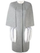 Fendi - Structured Coat - Women - Fox Fur/virgin Wool - 40, Grey, Fox Fur/virgin Wool
