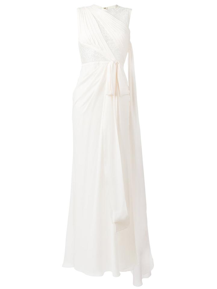 Elie Saab - Lace Trim Long Dress - Women - Silk/nylon/polyamide - 36, Women's, Nude/neutrals, Silk/nylon/polyamide