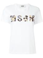 Msgm Beaded Logo T-shirt, Women's, Size: Medium, White, Cotton