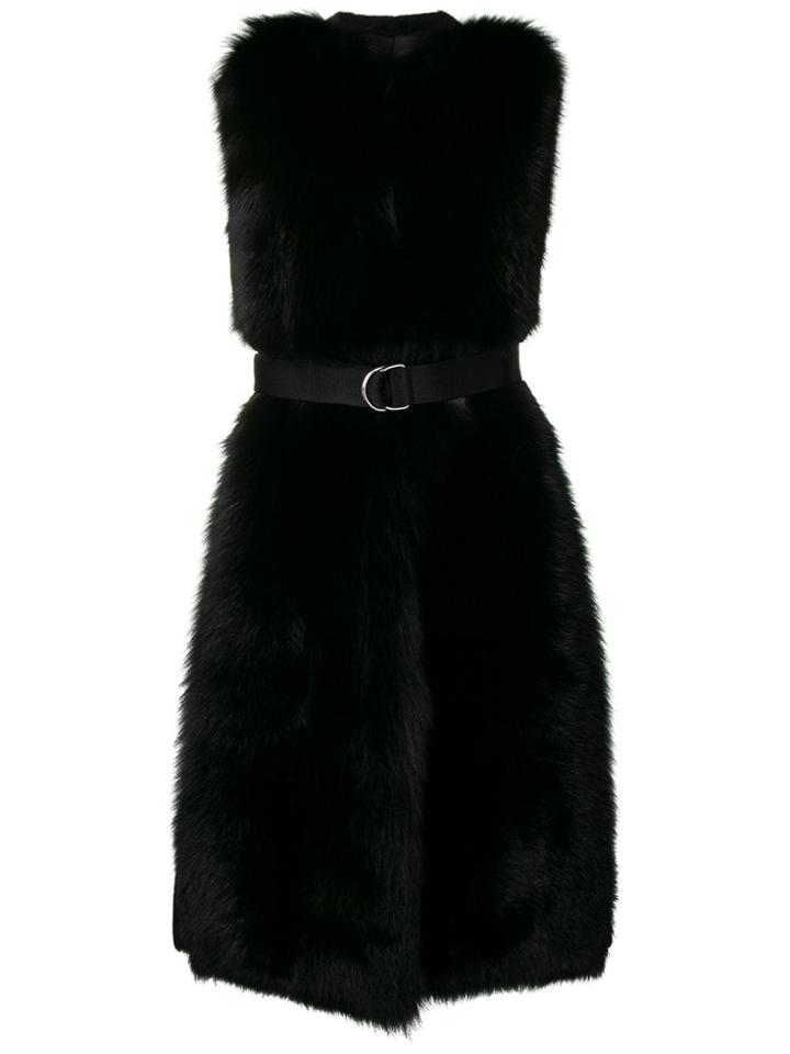 Blancha Belted Long Fur Gilet - Black