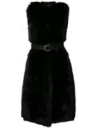 Blancha Belted Long Fur Gilet - Black