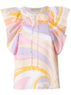 Emilio Pucci Printed Frill-sleeve Top - Pink & Purple