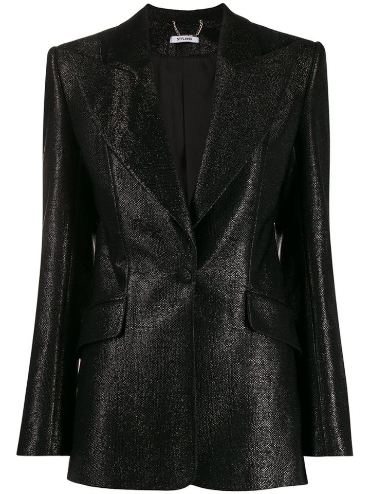 Styland Metallic Peaked Lapel Blazer - Black
