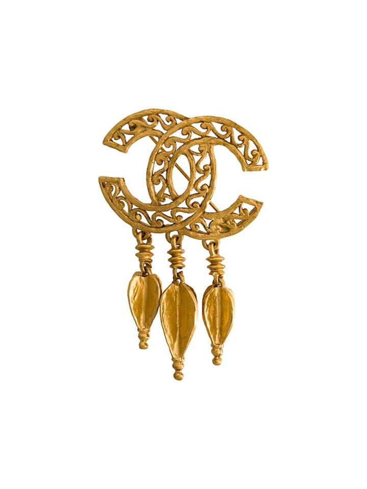 Chanel Vintage Cc Fringed Brooch - Metallic