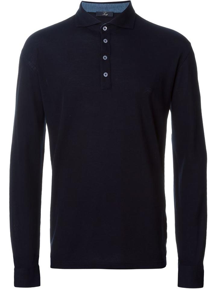 Fay Longsleeved Polo Shirt, Men's, Size: 52, Blue, Cotton