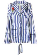 Off-white Floral Embroidered Stripe Shirt - Blue