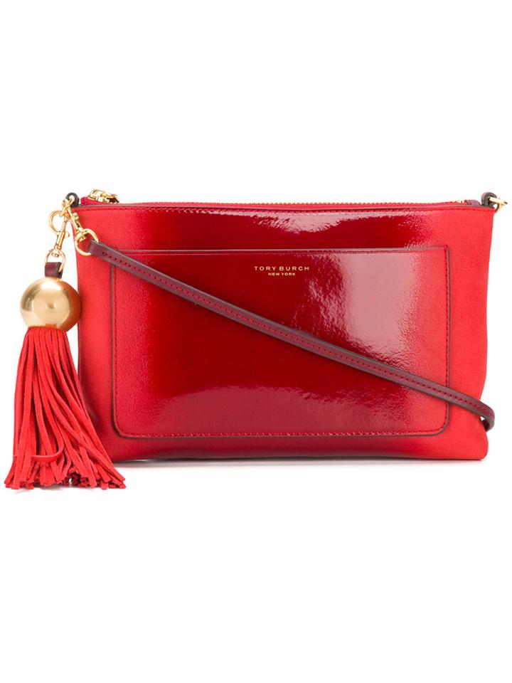 Tory Burch Ombré Patent Tassel Cross-body Bag - Red