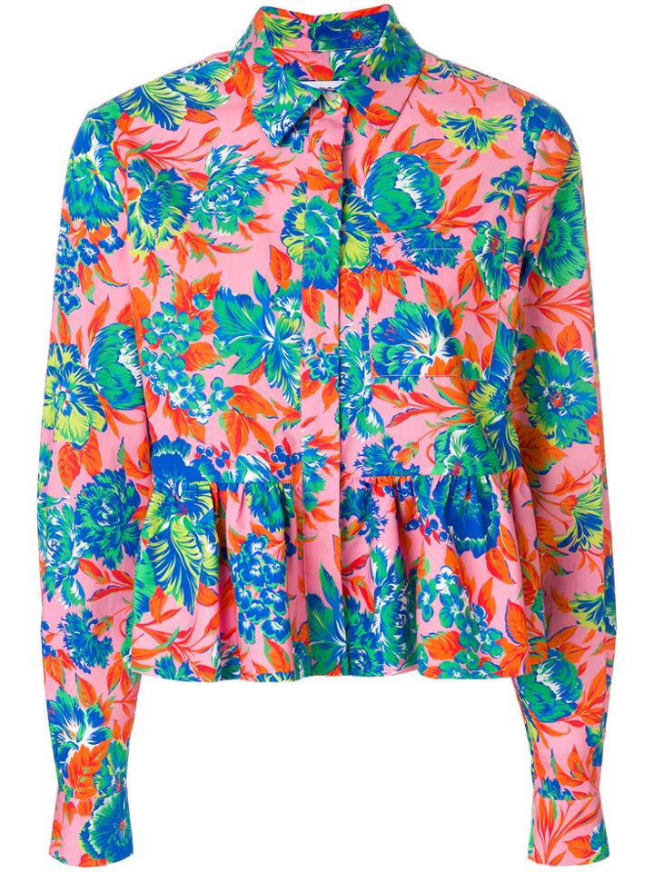 Msgm Tropical Jungle Print Peplum Shirt - Pink & Purple