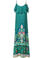Black Coral Floral Print Dress - Green