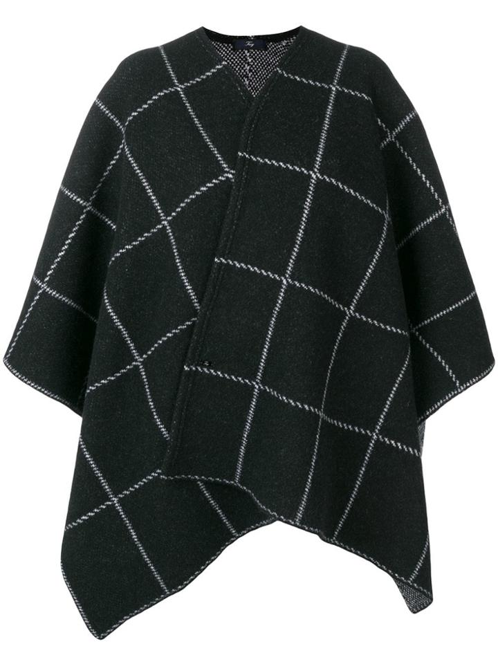 Fay Check Pattern Cape Coat - Black