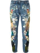 Roberto Cavalli Embroidered Birds Jeans, Women's, Size: 40, Blue, Cotton