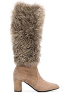 Casadei Faux Fur Under-the-knee Boots - Nude & Neutrals