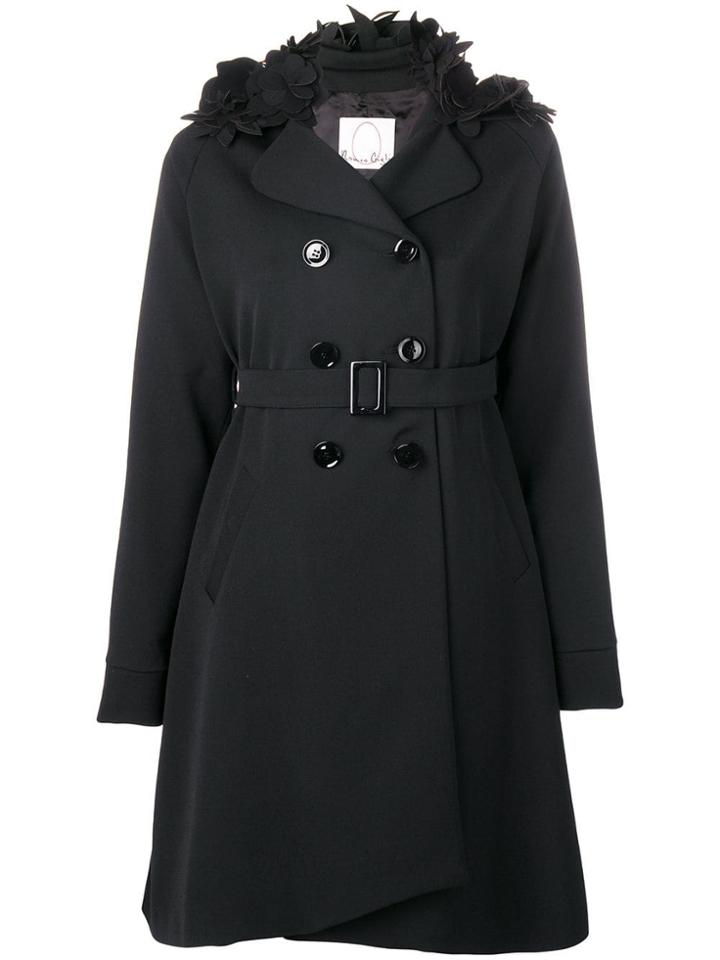 Romeo Gigli X Eggs Floral-collar Double-breasted Coat - Black