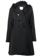 Romeo Gigli X Eggs Floral-collar Double-breasted Coat - Black