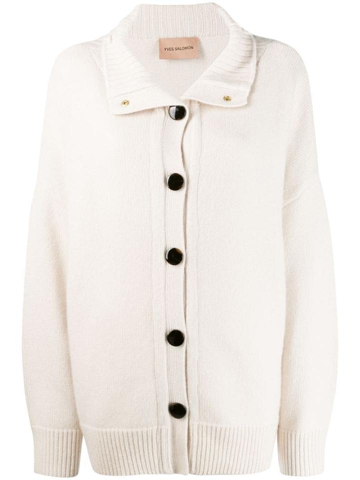 Yves Salomon High Neck Cardigan - White