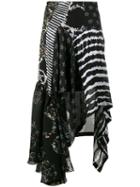 Preen By Thornton Bregazzi - Multi-print Asymmetric Skirt - Women - Silk/polyester/spandex/elastane - Xs, Women's, Black, Silk/polyester/spandex/elastane