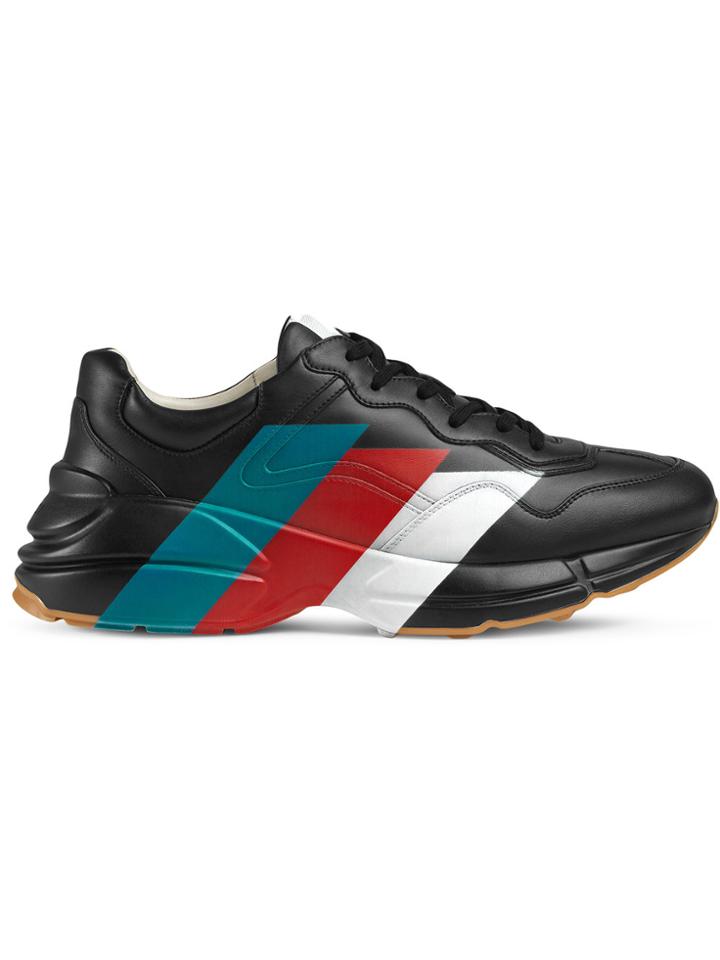 Gucci Rhyton Web Print Leather Sneaker - Black