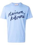 Maison Kitsuné Logo Print T-shirt, Size: Xl, Blue, Cotton
