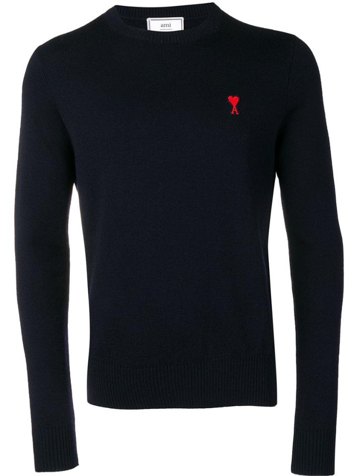 Ami Paris Crewneck Sweater Ami De Coeur Patch - Blue