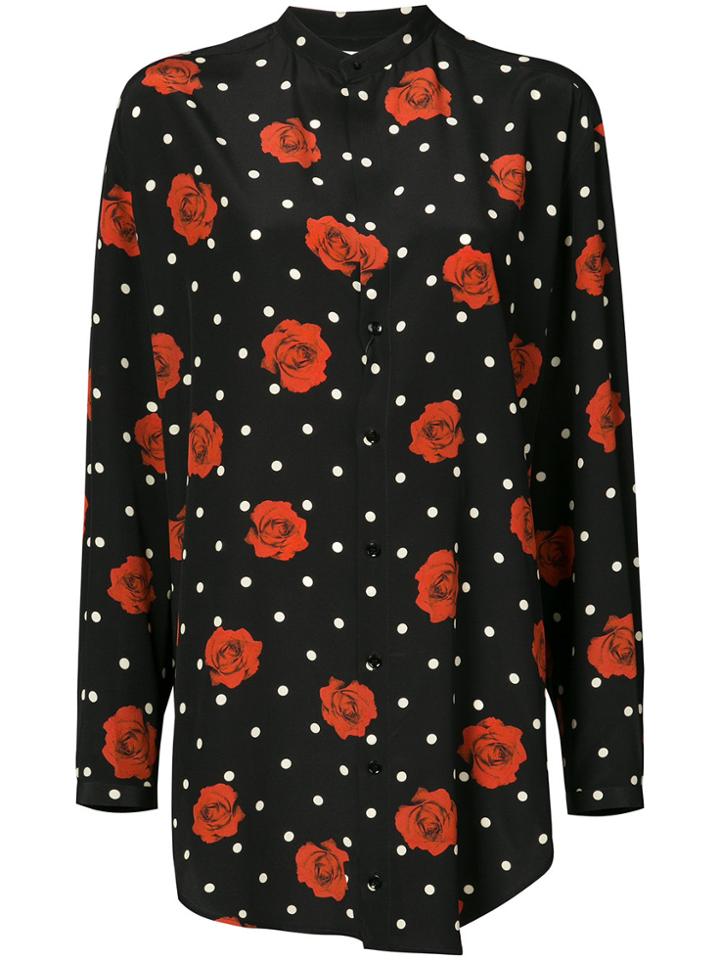 Saint Laurent Floral Polka-dot Fitted Shirt - Black