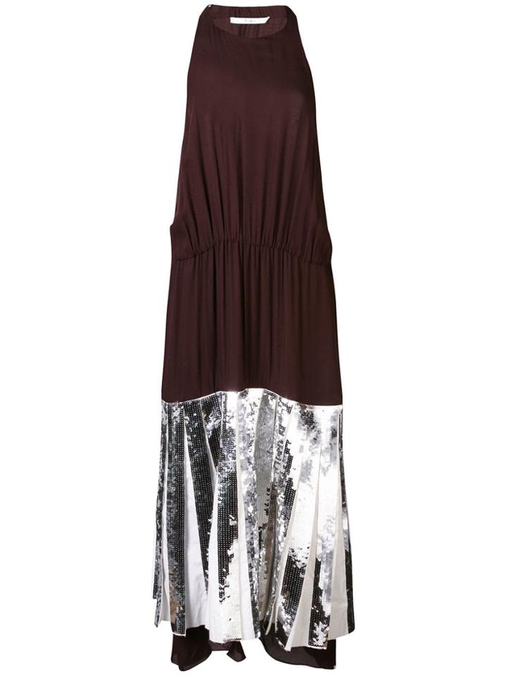 Tibi Claude Sequin Panel Halterneck Dress - Brown