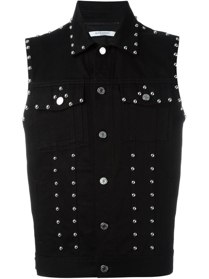 Givenchy Sleeveless Studded Denim Jacket, Men's, Size: Large, Black, Cotton/polyester/zamak